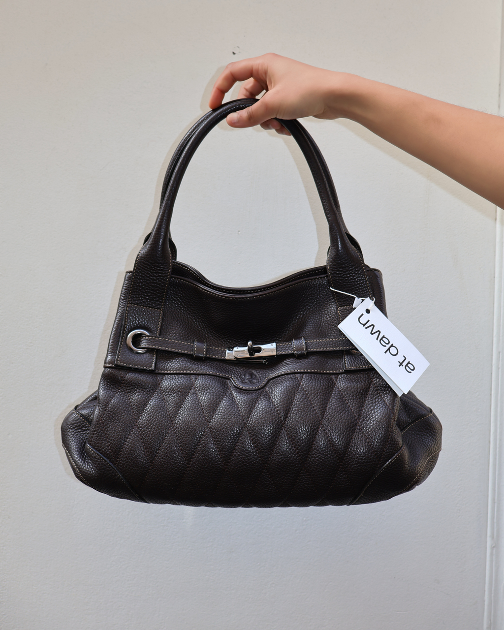 DARK BROWN QUILTED LOCK BAG