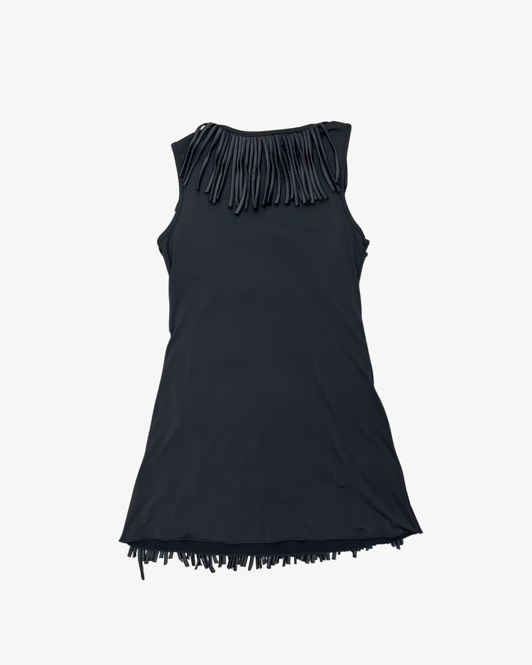 BLACK FRINGE SLEEVELESS DRESS