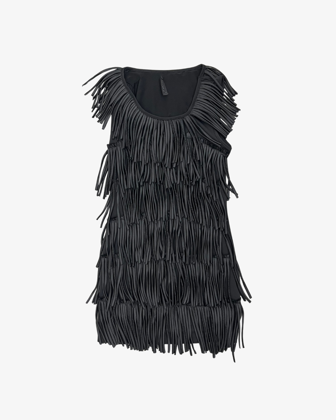 BLACK FRINGE SLEEVELESS DRESS