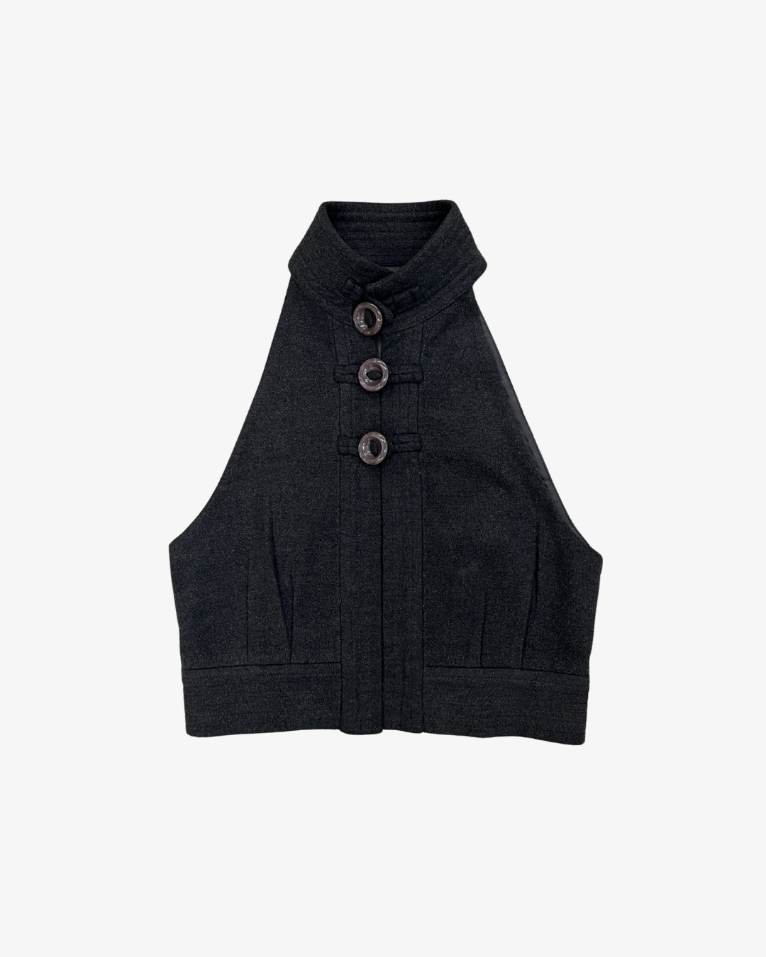 HIGH NECK SLEEVELESS BUTTON-UP VEST