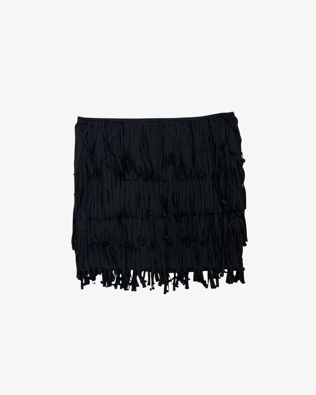 BLACK LAYERED FRINGED SKIRT