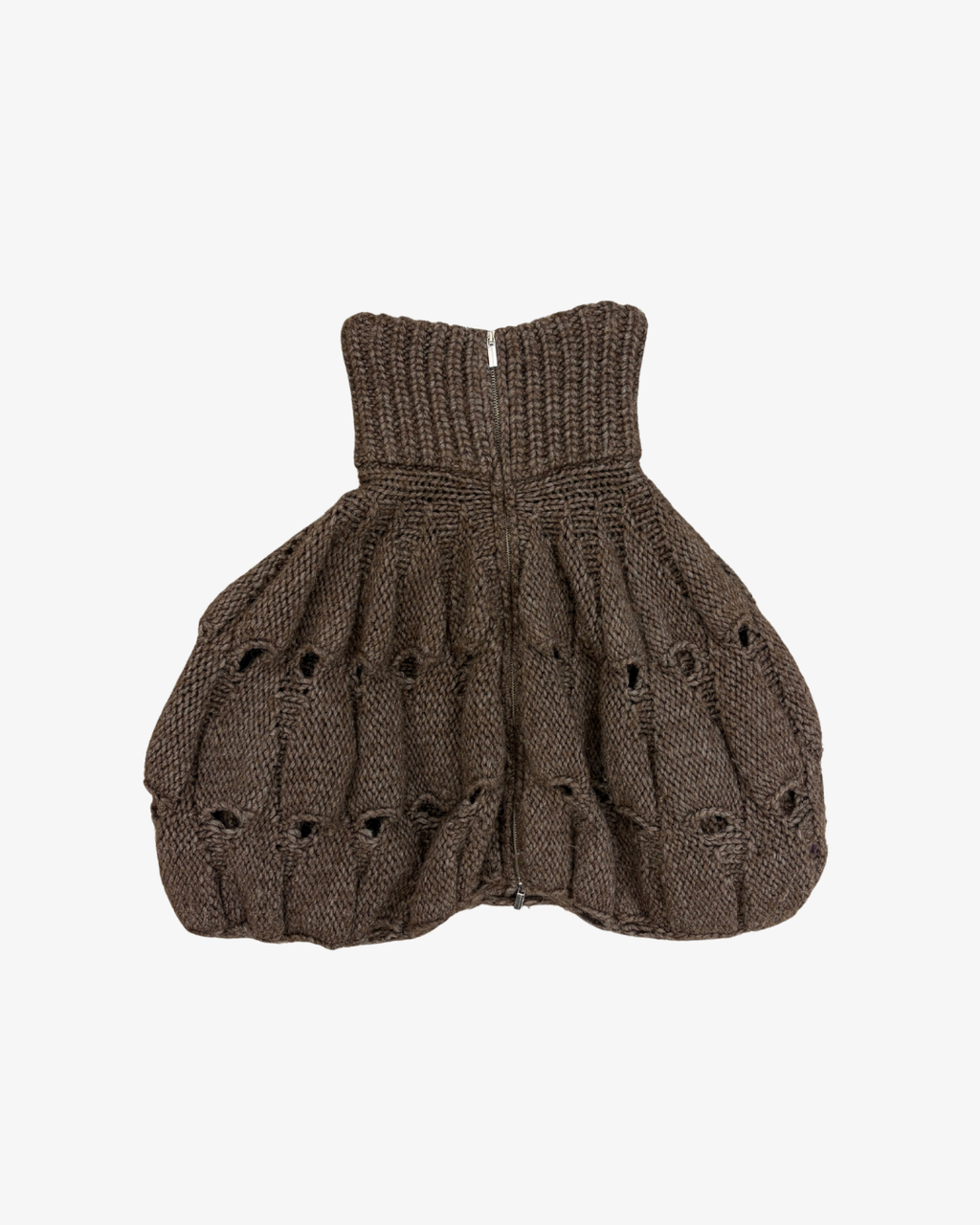BROWN CHUNKY-KNIT CUTOUT BALLON JACKET