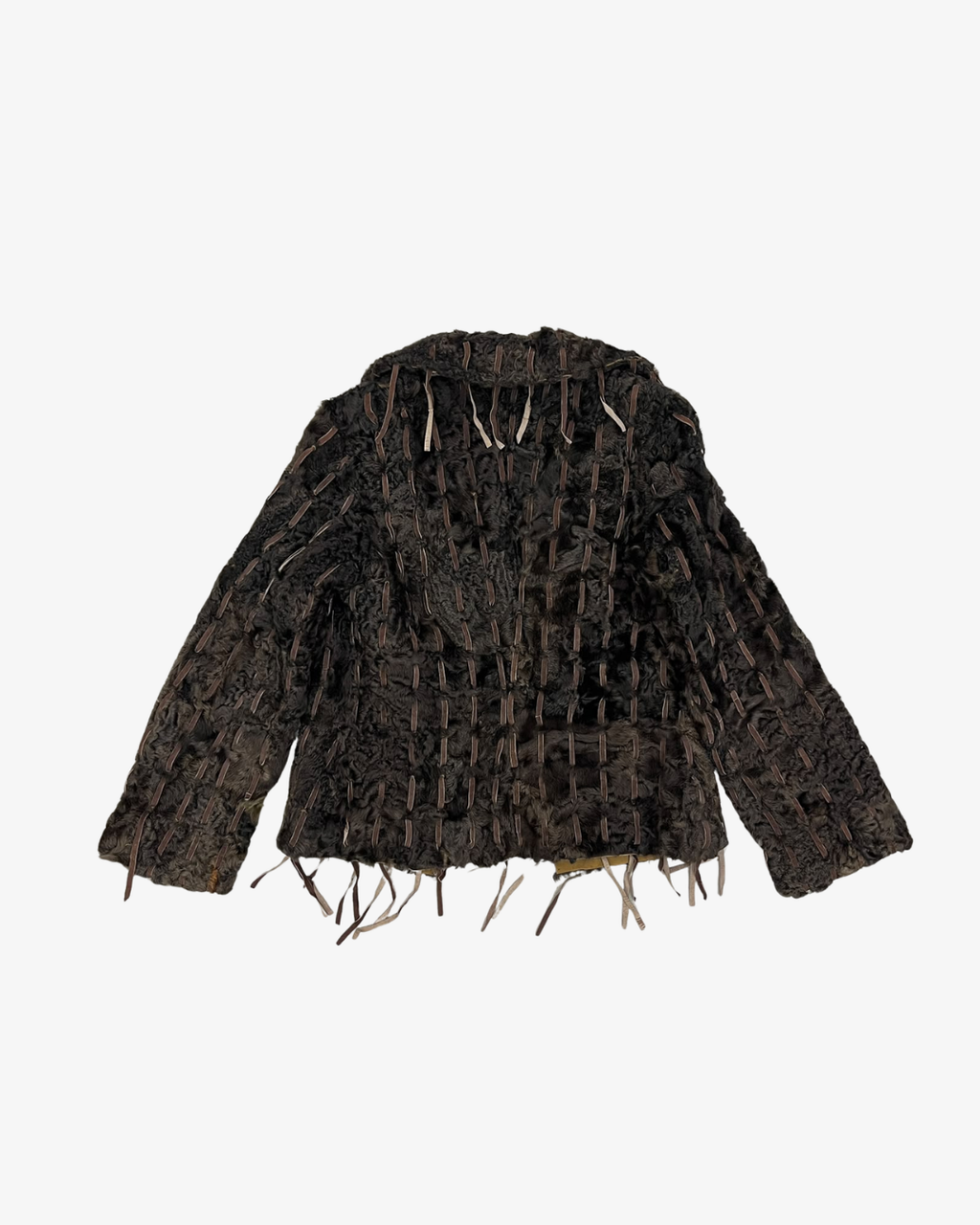 BROWN FUR LEATHER FRINGES JACKET