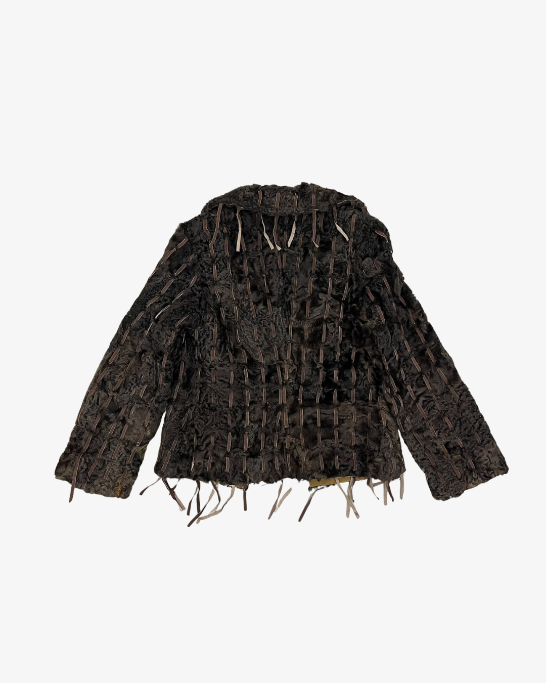 BROWN FUR LEATHER FRINGES JACKET