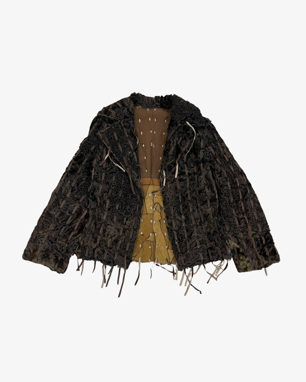 BROWN FUR LEATHER FRINGES JACKET