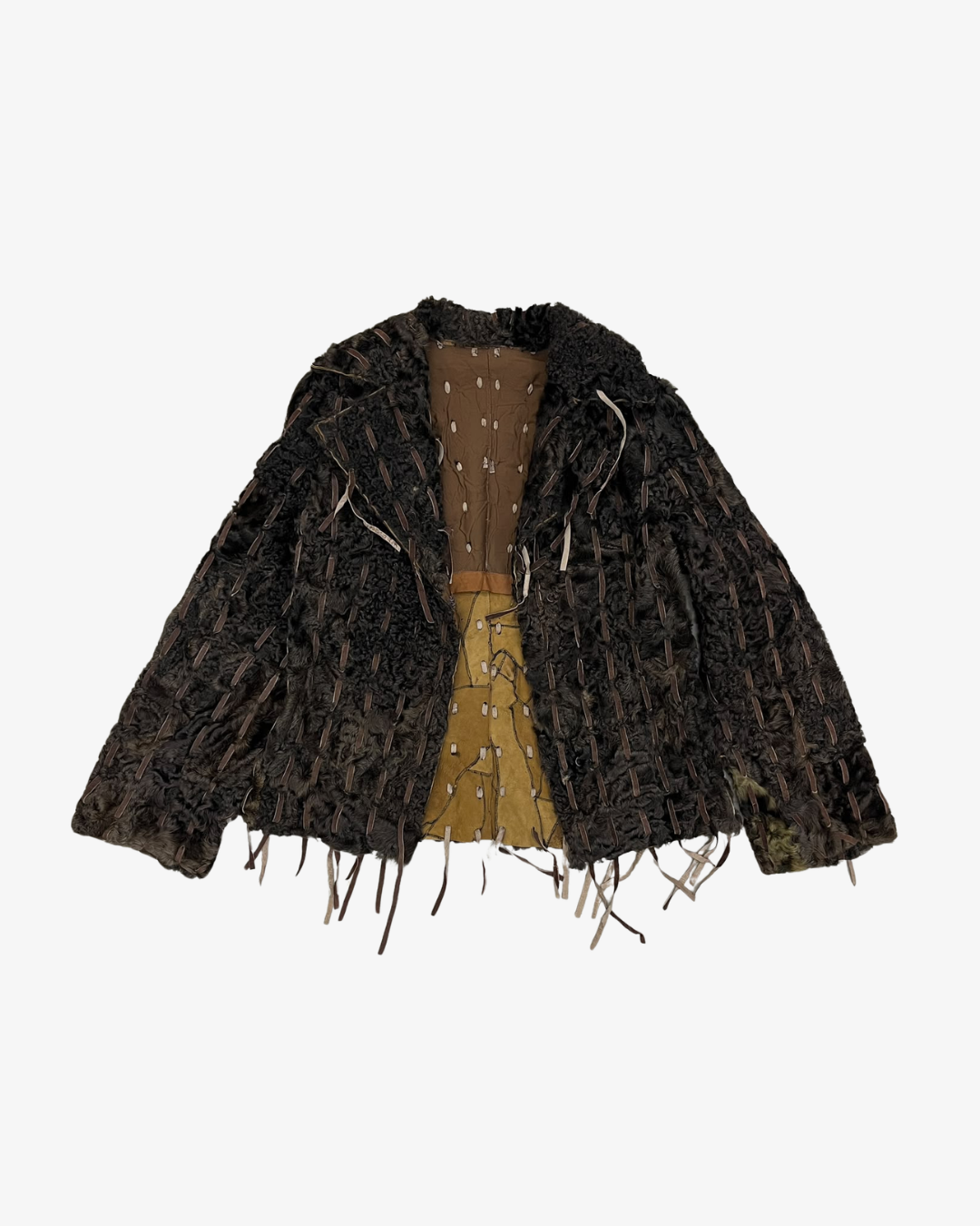 BROWN FUR LEATHER FRINGES JACKET