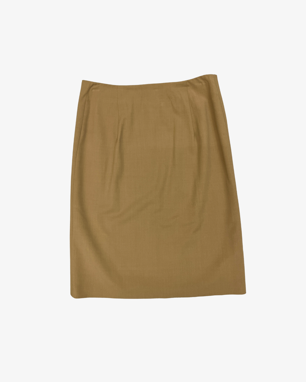 CAMEL FRONT ZIP LEATHER POCKET PENCIL SKIRT