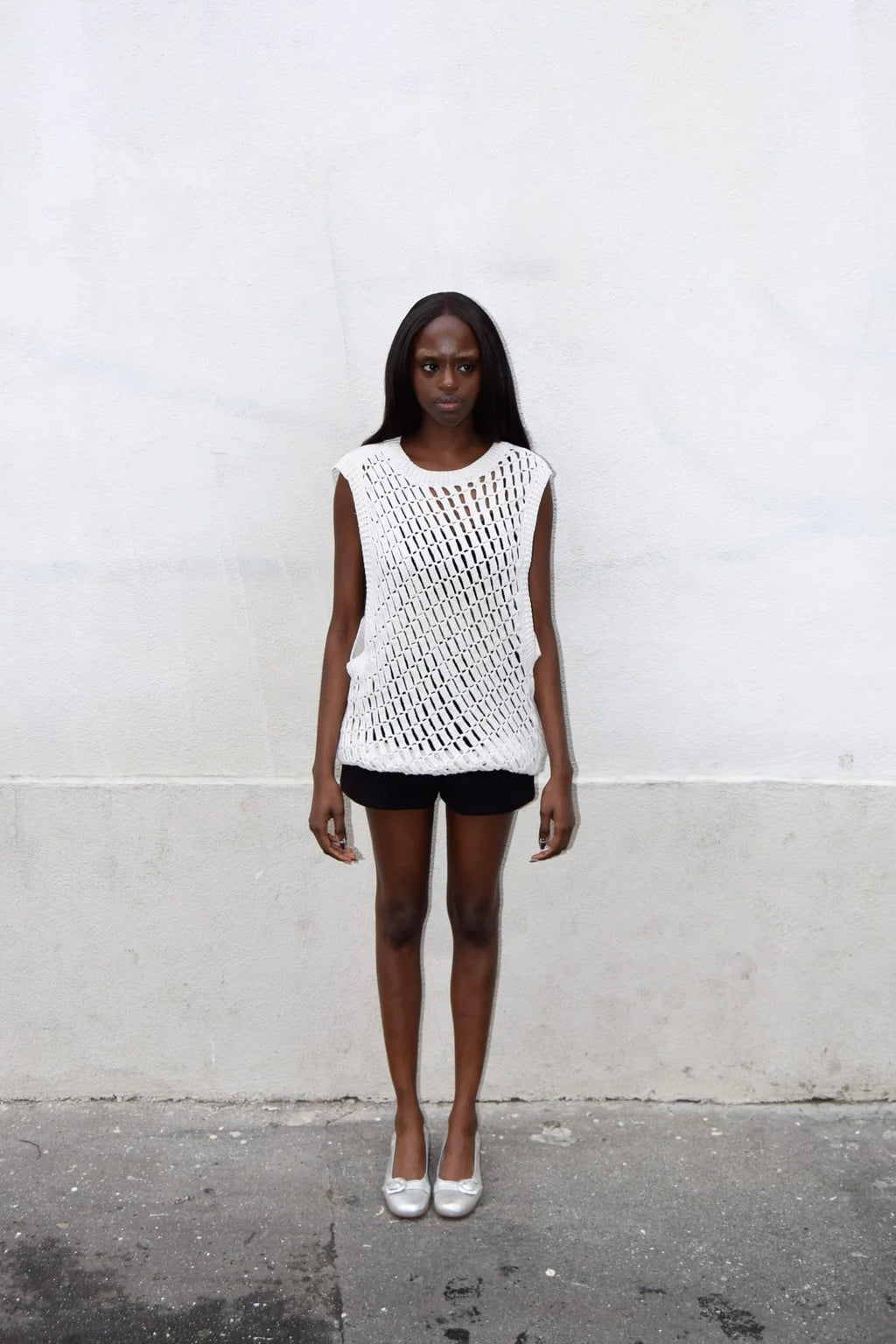 Y'S PINK WHITE SLEEVLESS KNIT
