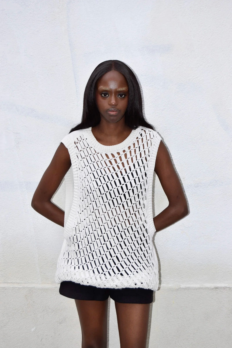 Y'S PINK WHITE SLEEVLESS KNIT