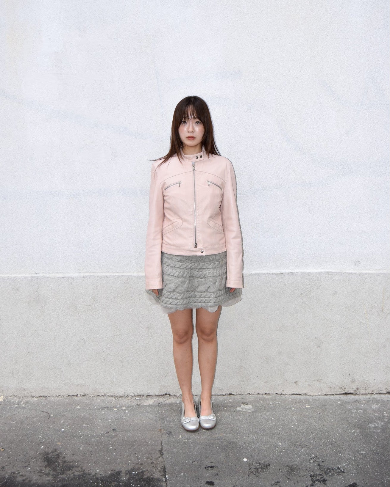 GREY KNIT LAYERED MINI SKIRT