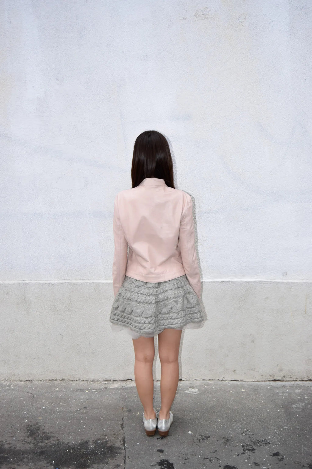 GREY KNIT LAYERED MINI SKIRT