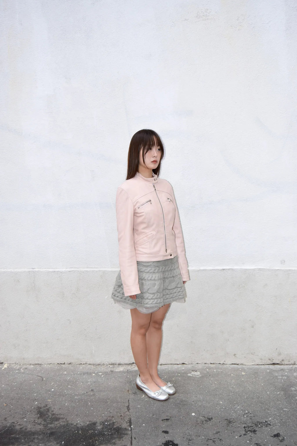 GREY KNIT LAYERED MINI SKIRT