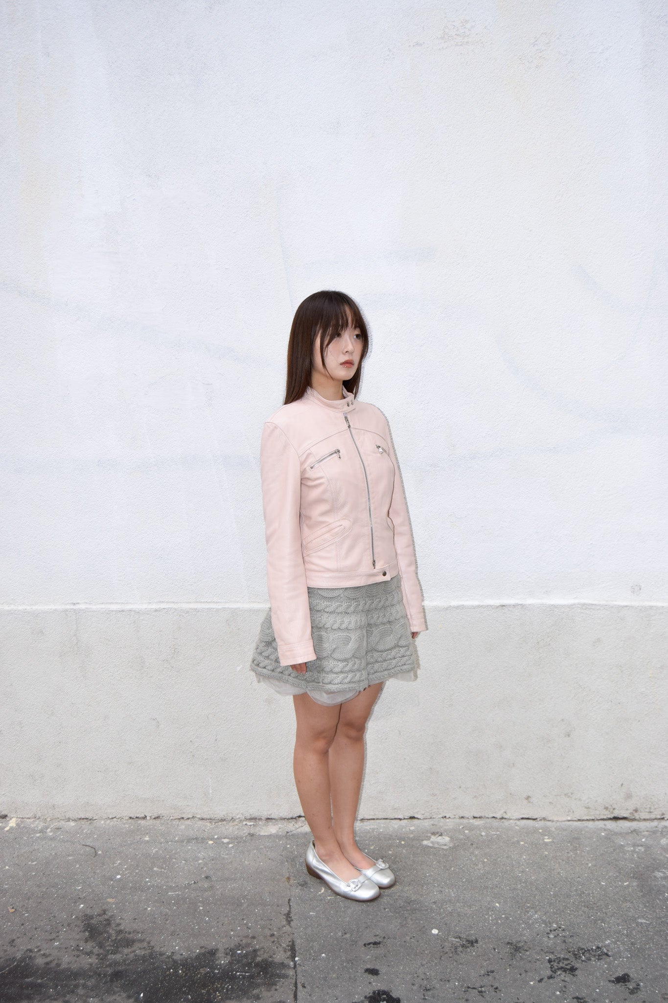 GREY KNIT LAYERED MINI SKIRT