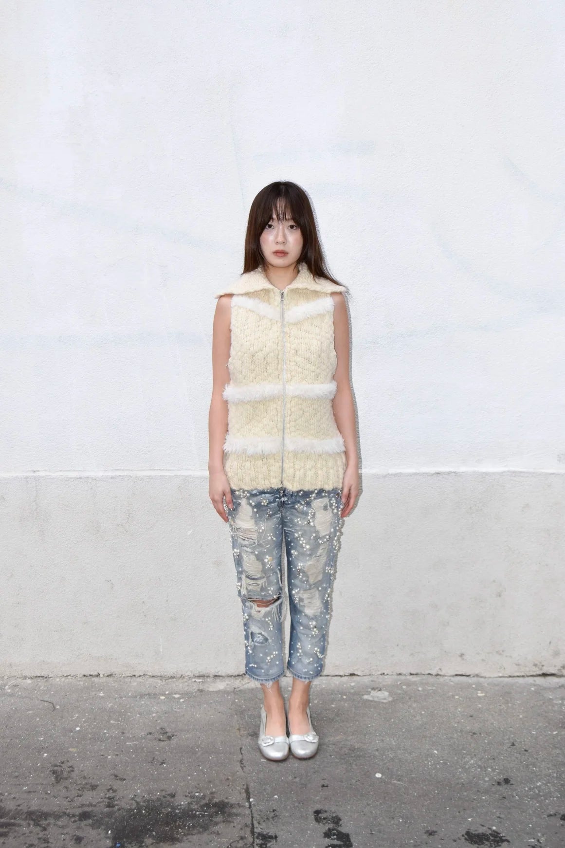 CROPPED PEARLS JEANS