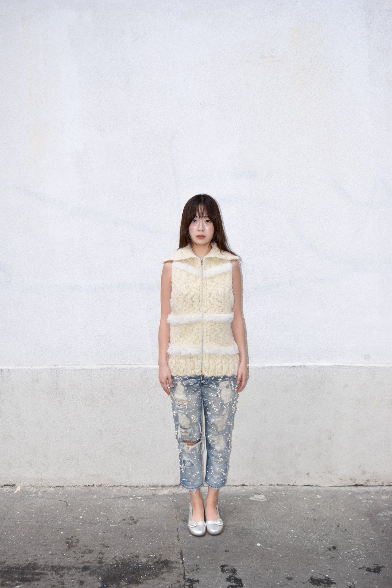 BEIGE KNITTED FLUFFY CARDIGAN