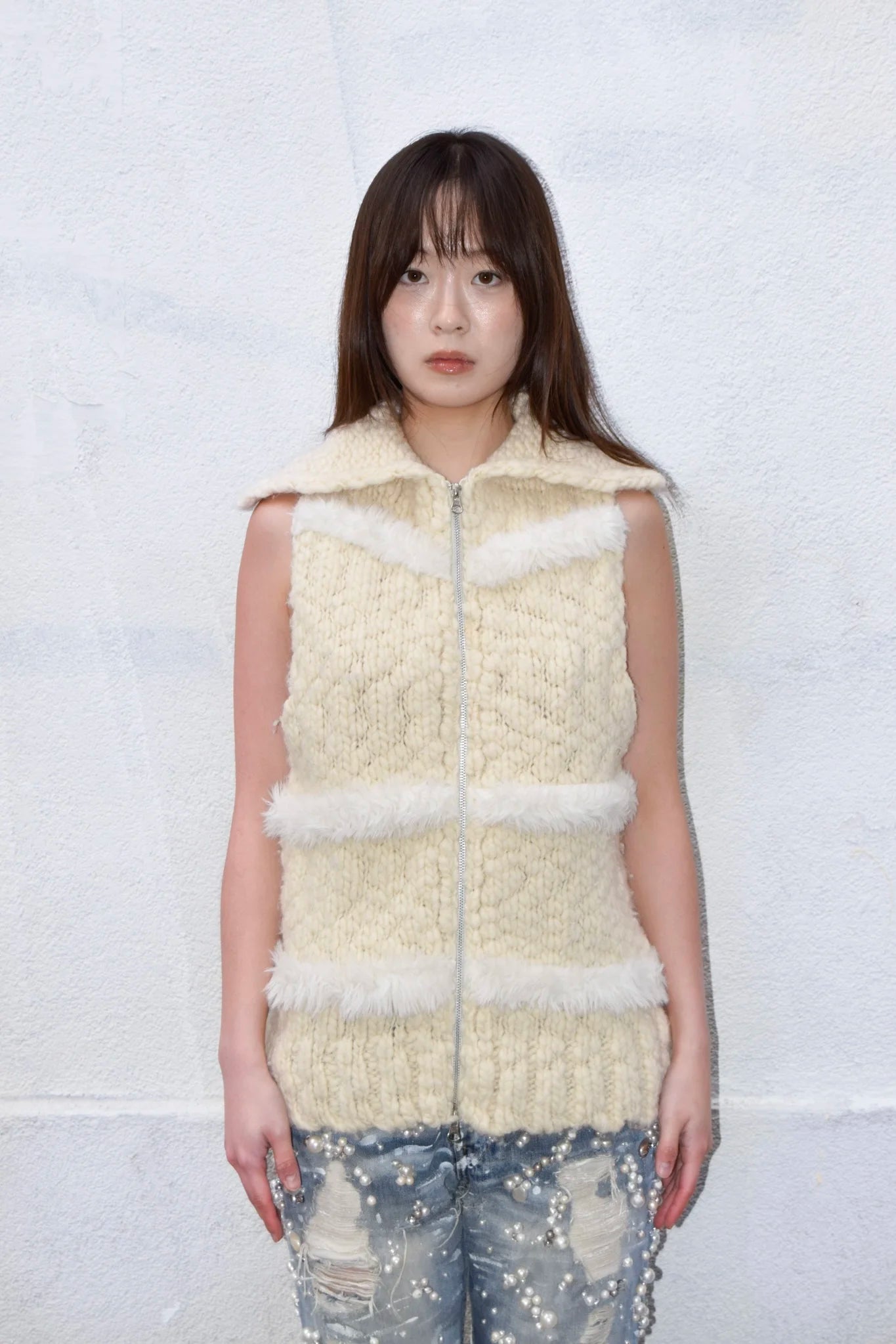 BEIGE KNITTED FLUFFY CARDIGAN