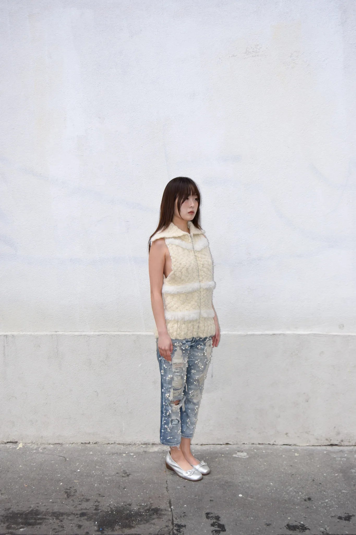 BEIGE KNITTED FLUFFY CARDIGAN