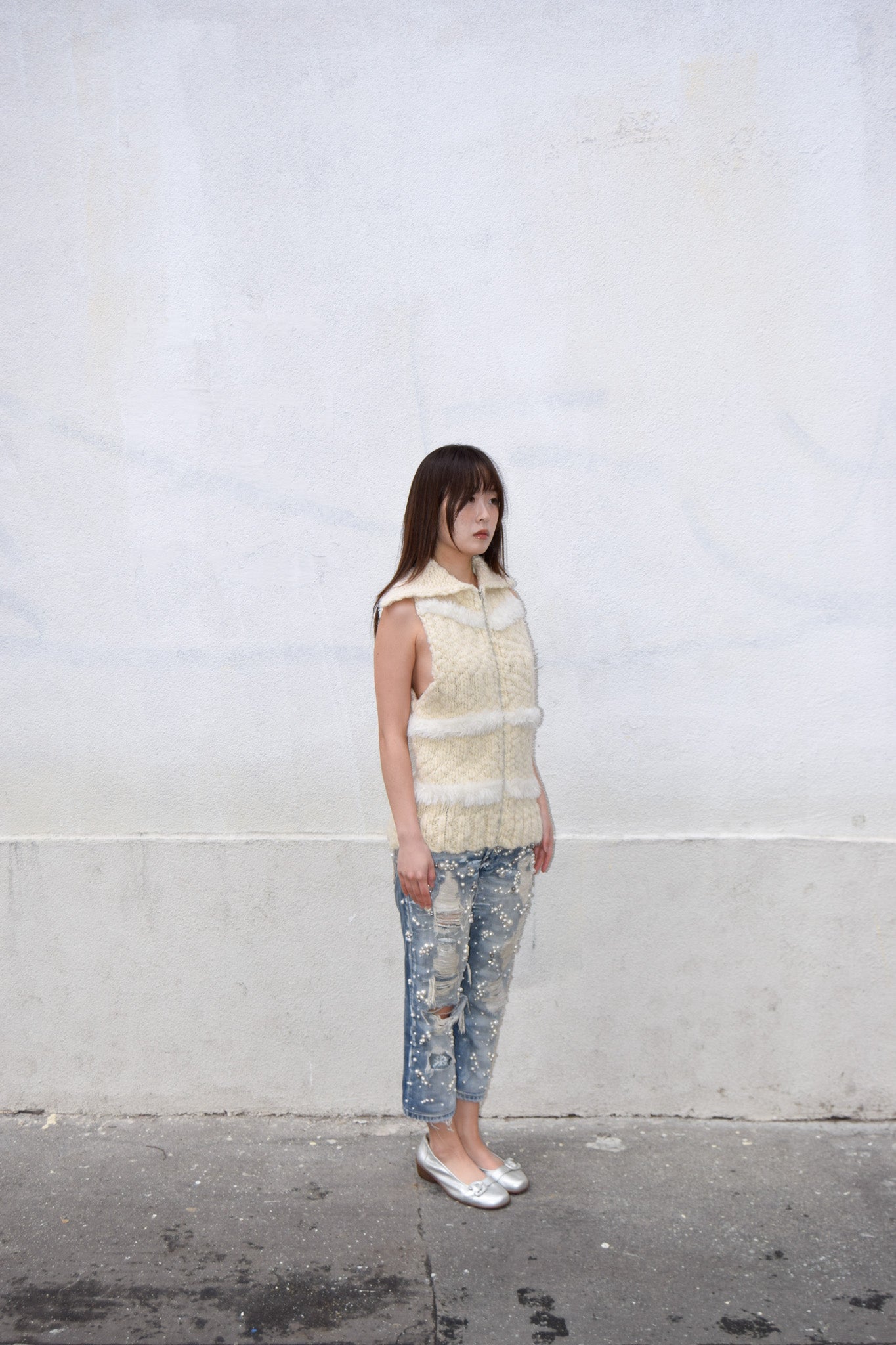 BEIGE KNITTED FLUFFY CARDIGAN