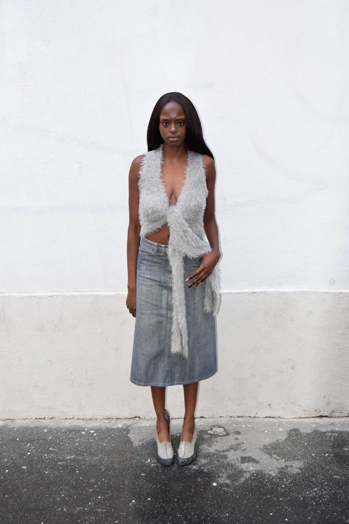FADED JEAN MIDI SKIRT