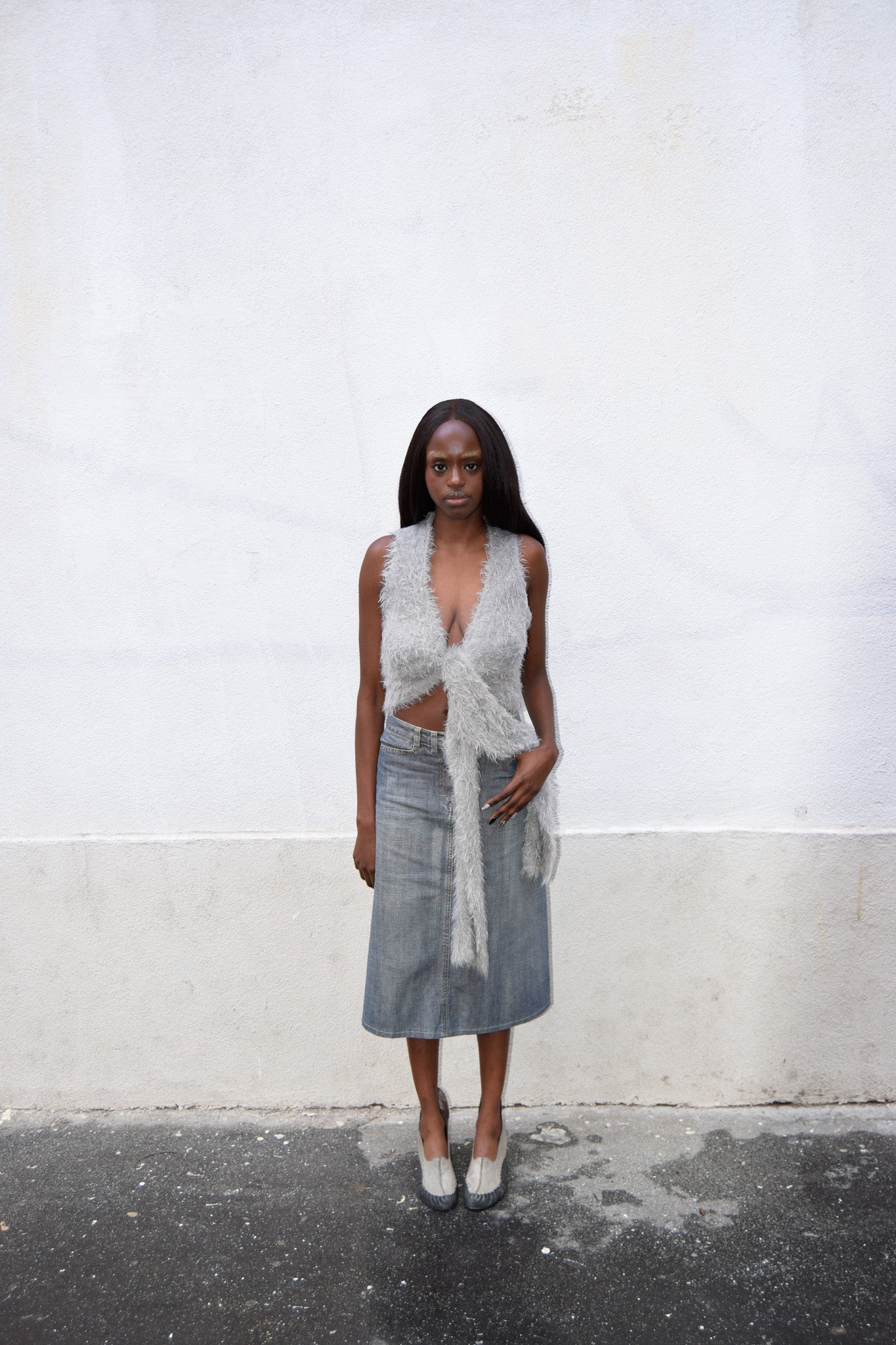 FADED JEAN MIDI SKIRT