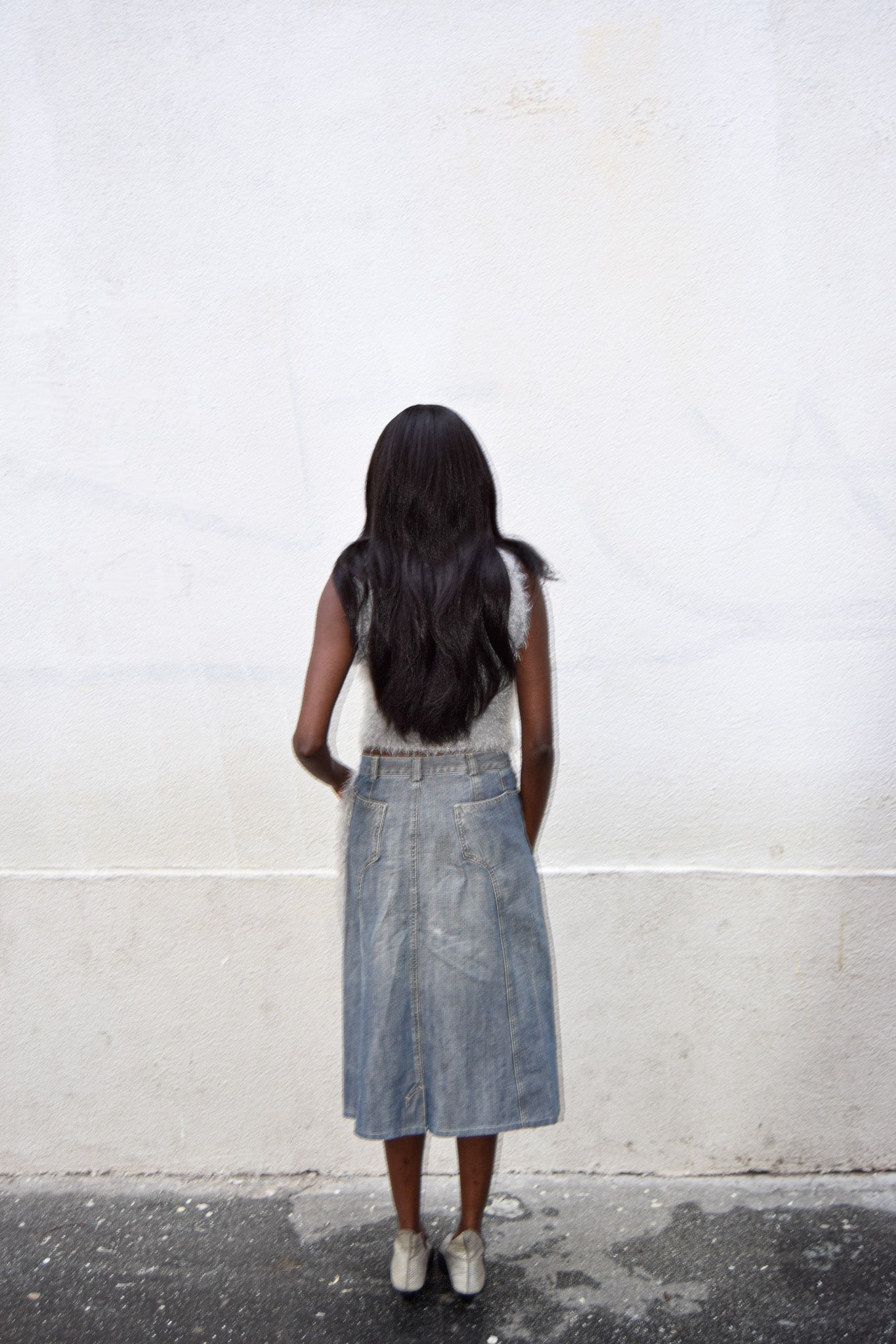 FADED JEAN MIDI SKIRT