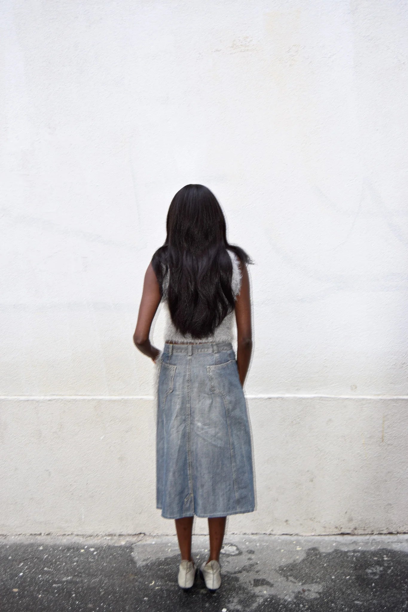 FADED JEAN MIDI SKIRT