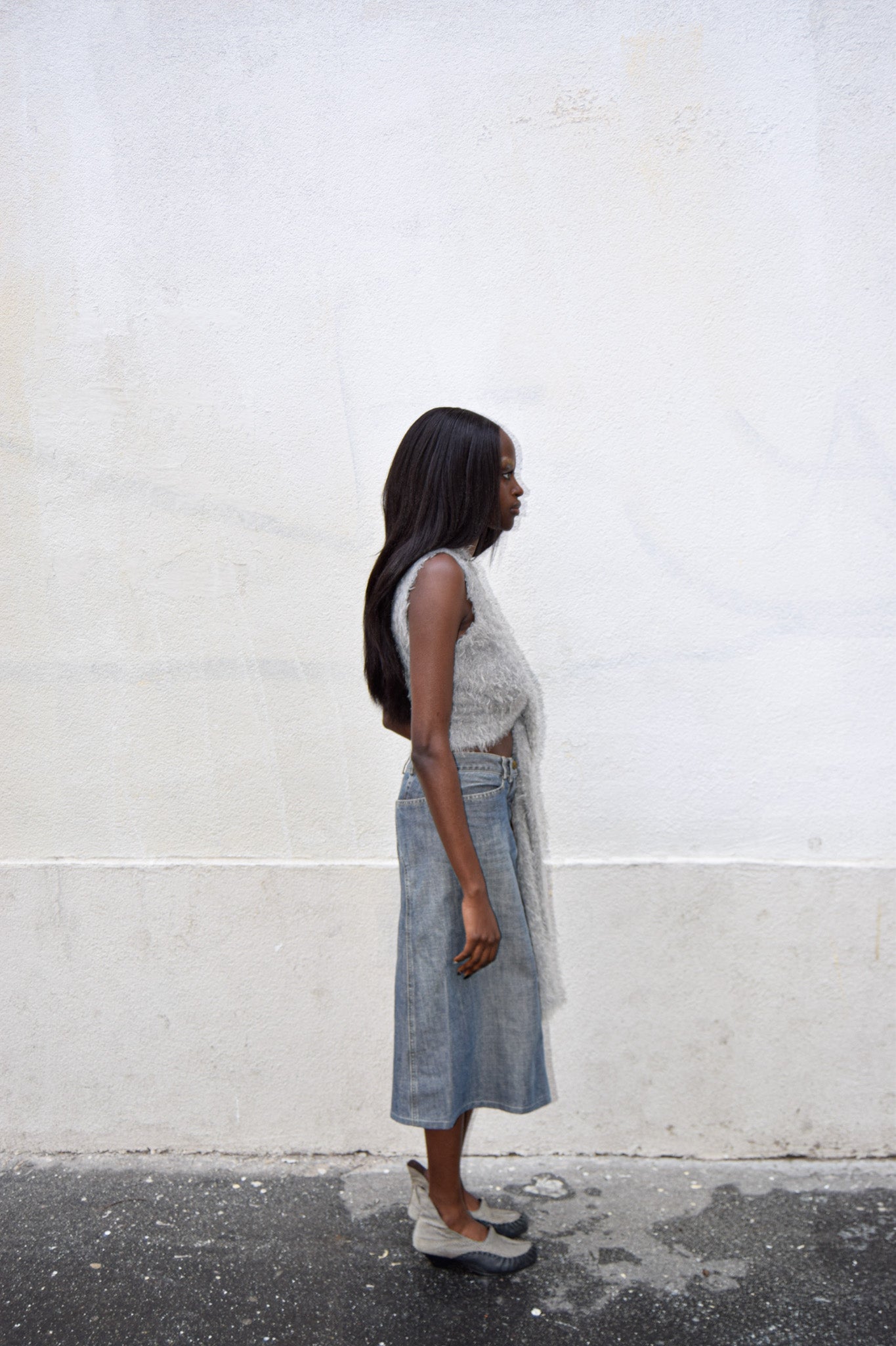 FADED JEAN MIDI SKIRT