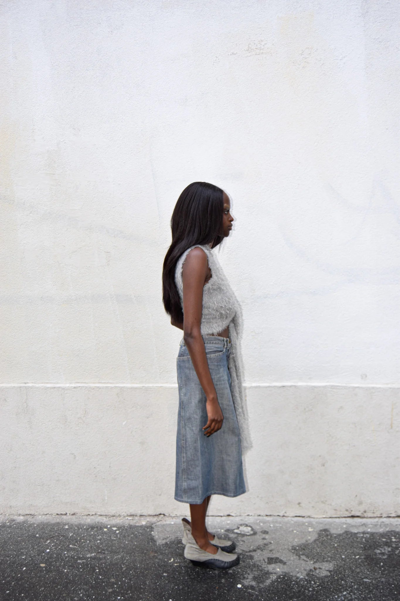 FADED JEAN MIDI SKIRT