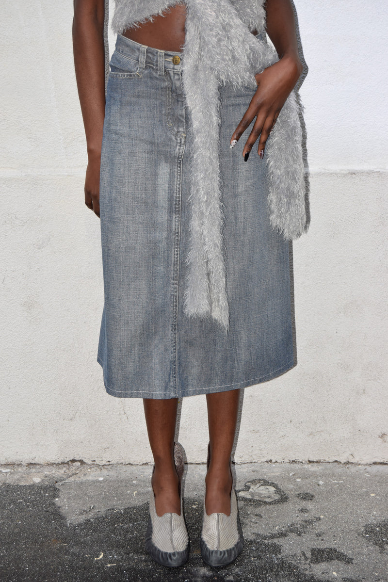 FADED JEAN MIDI SKIRT