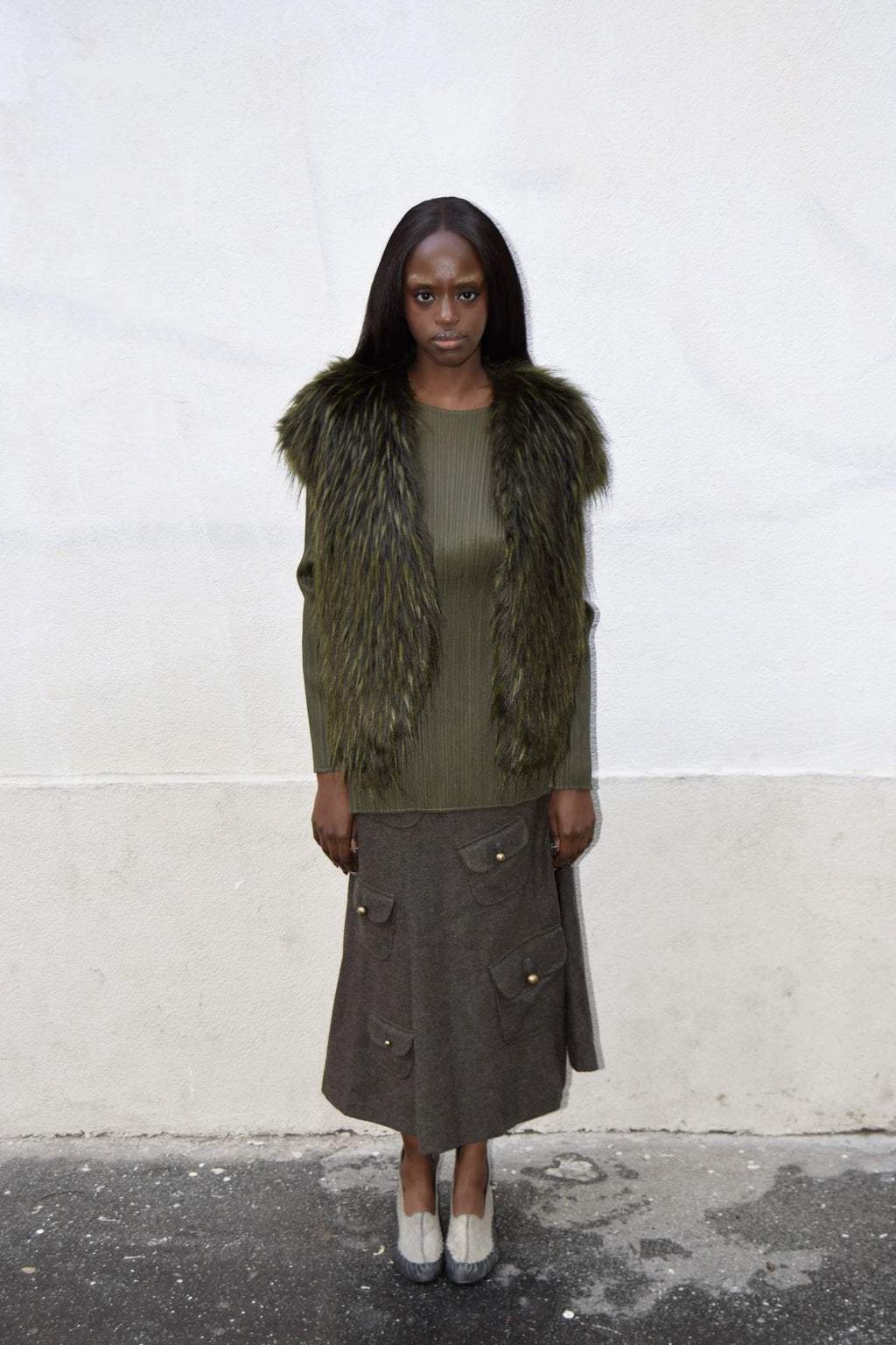 GREEN FURRY VEST