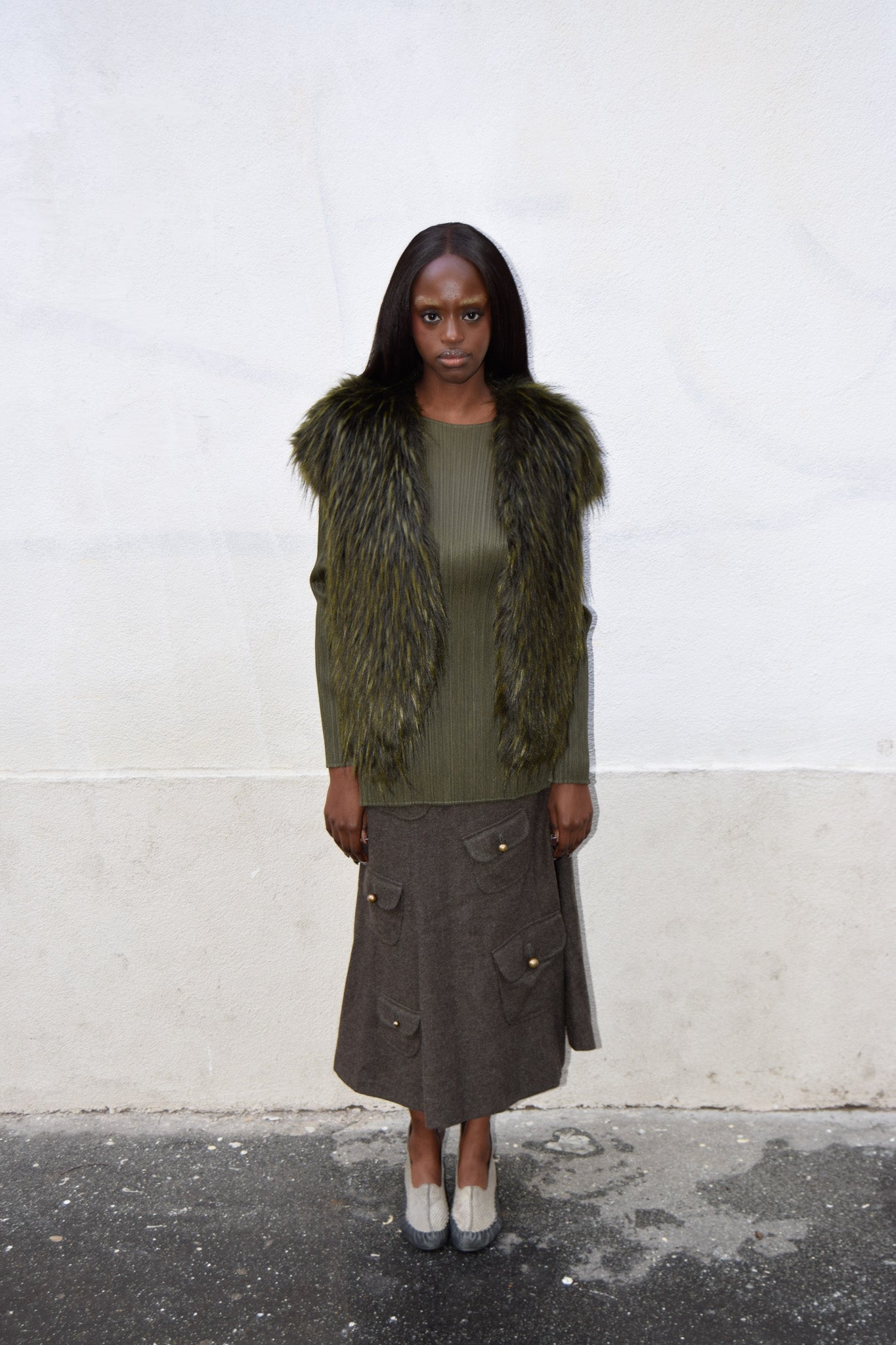 MULTI-POCKETS KHAKI SKIRT