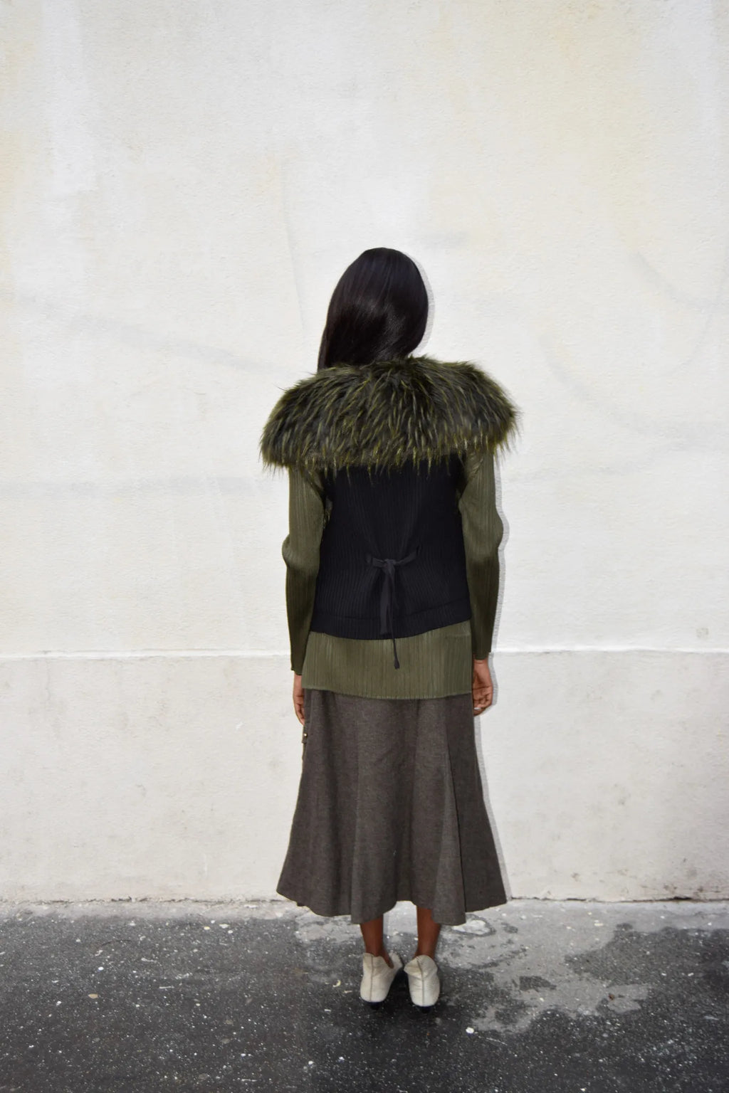 GREEN FURRY VEST
