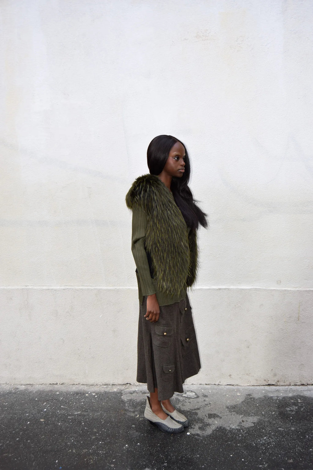 GREEN FURRY VEST