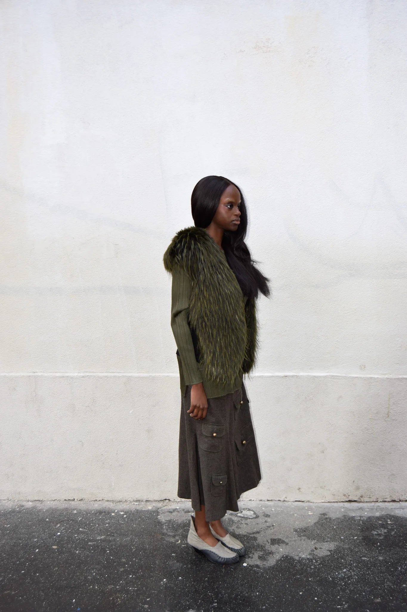 MULTI-POCKETS KHAKI SKIRT