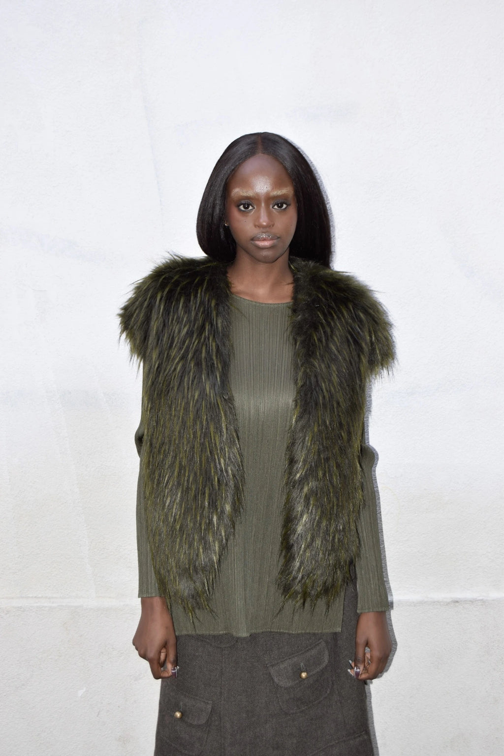 GREEN FURRY VEST