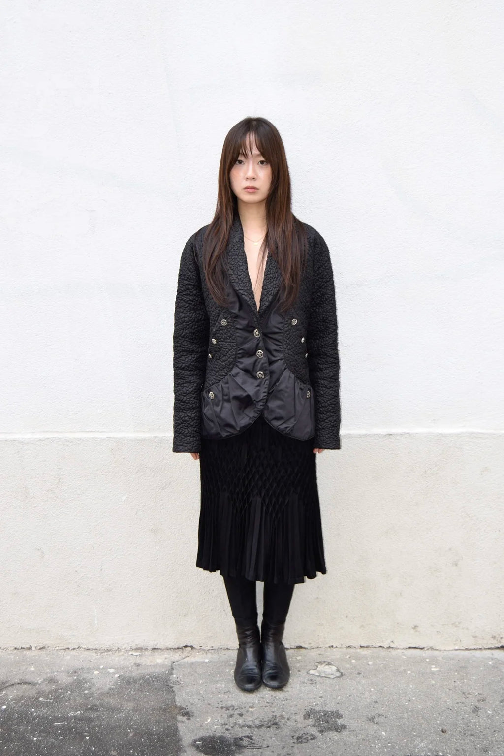 BLACK TEXTURED PADDED JACKET