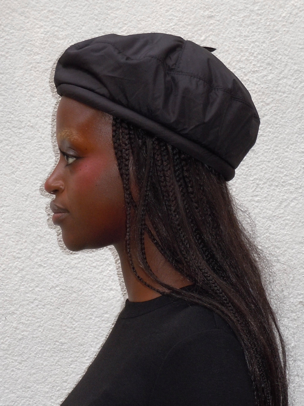 BLACK NYLON BERET HAT
