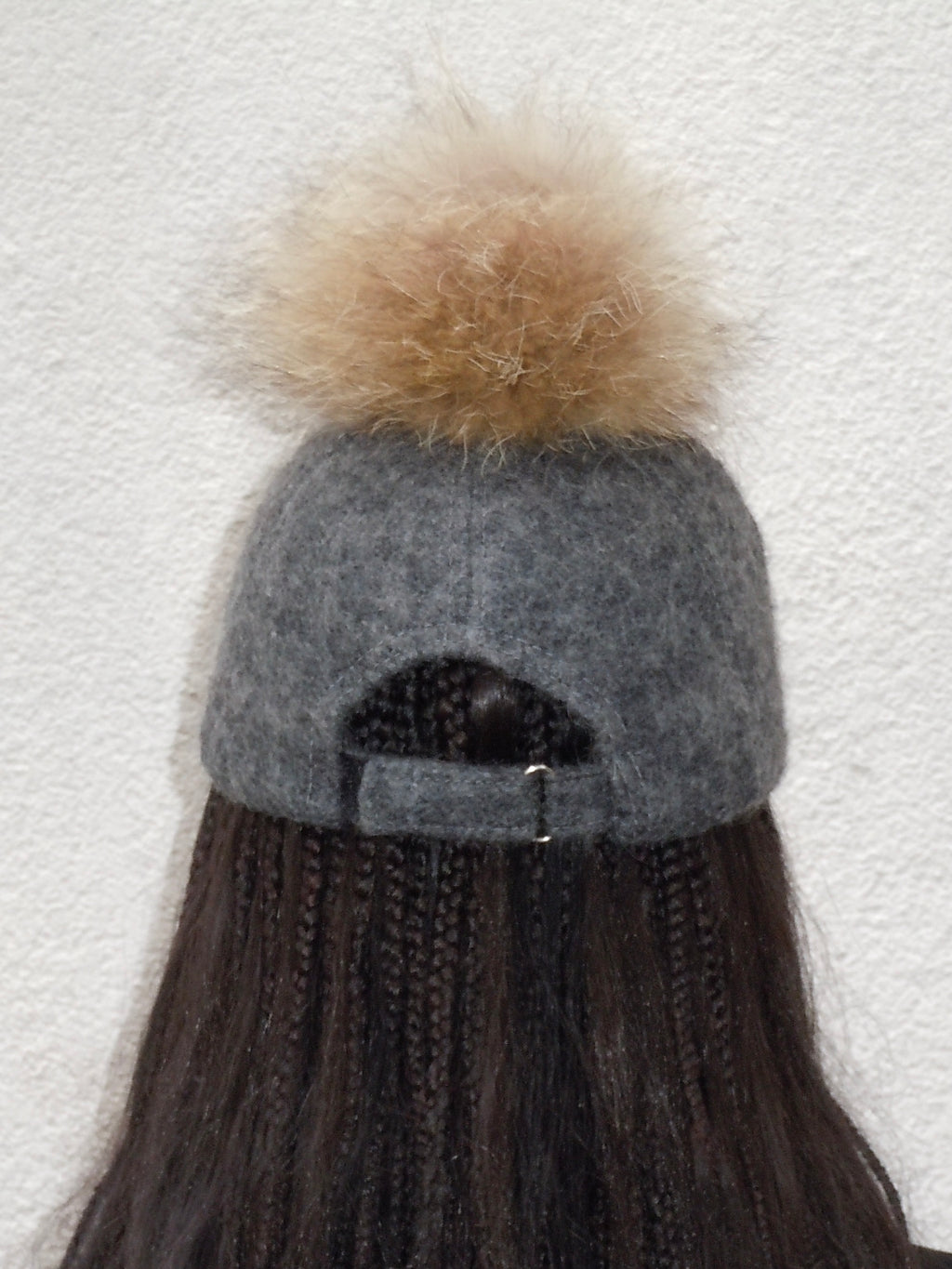 GREY WOOL FAUX FUR POMPOM CAP