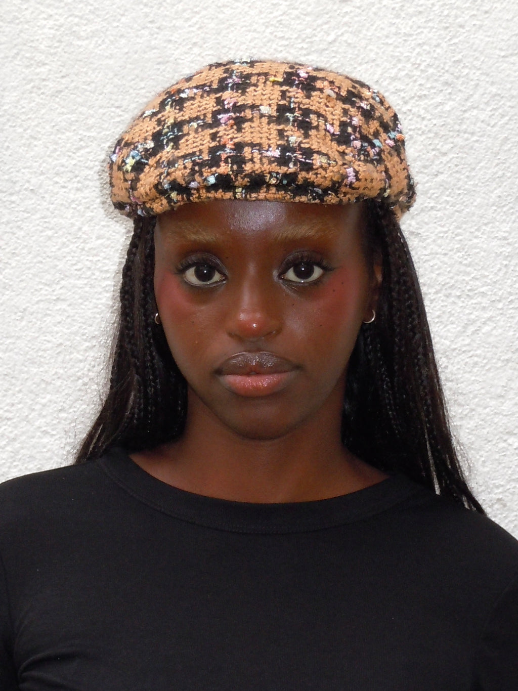 BROWN BLACK TWEED BERET HAT