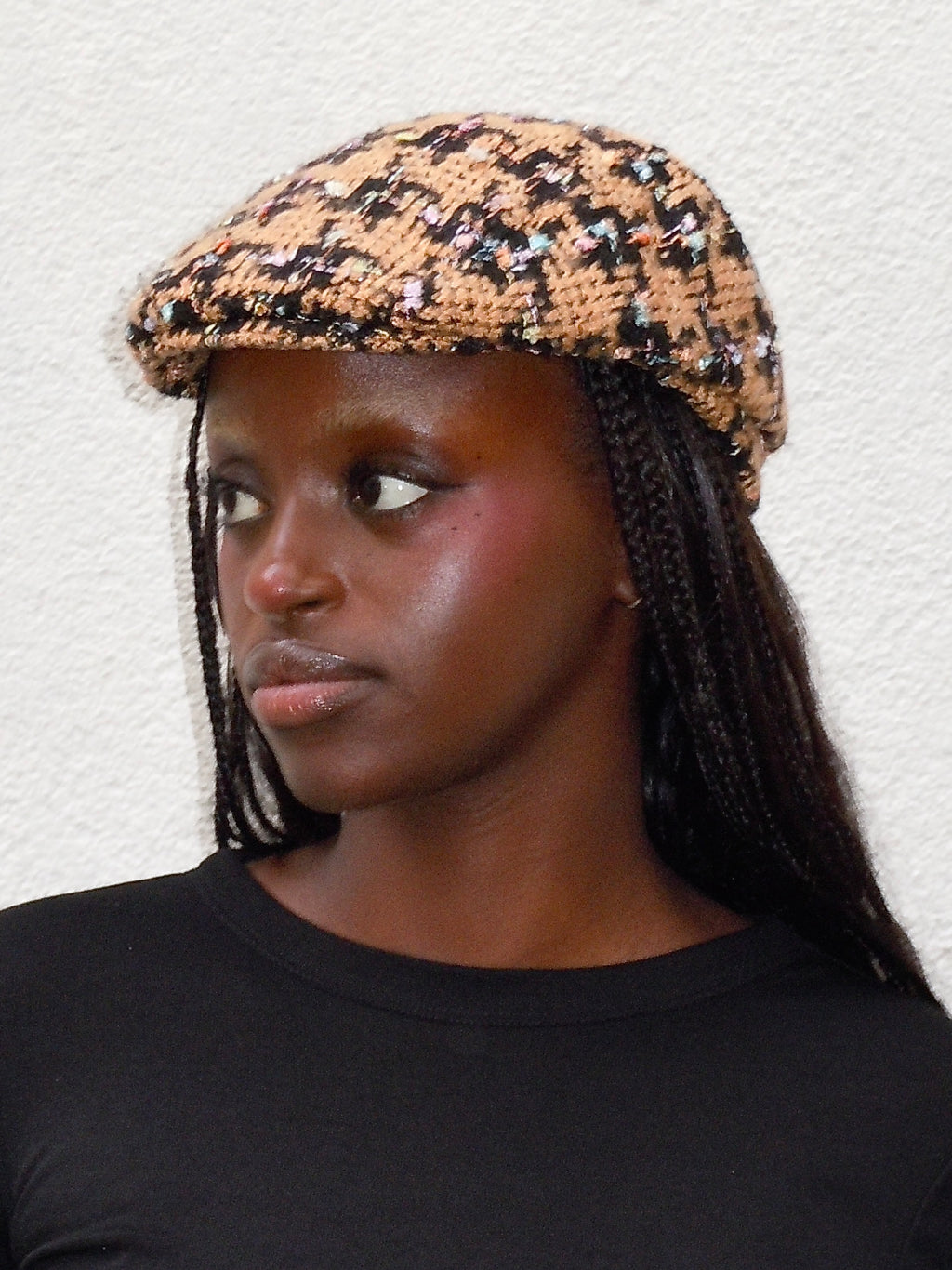 BROWN BLACK TWEED BERET HAT