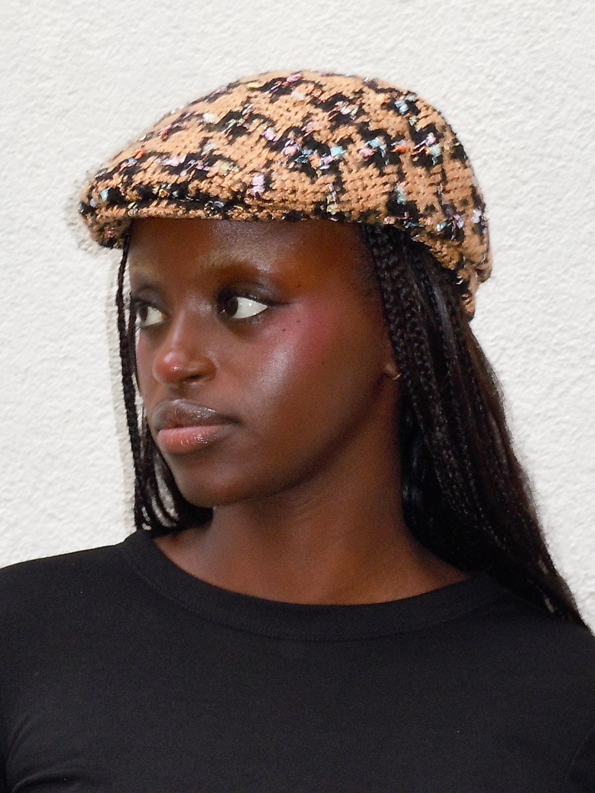BROWN BLACK TWEED BERET HAT