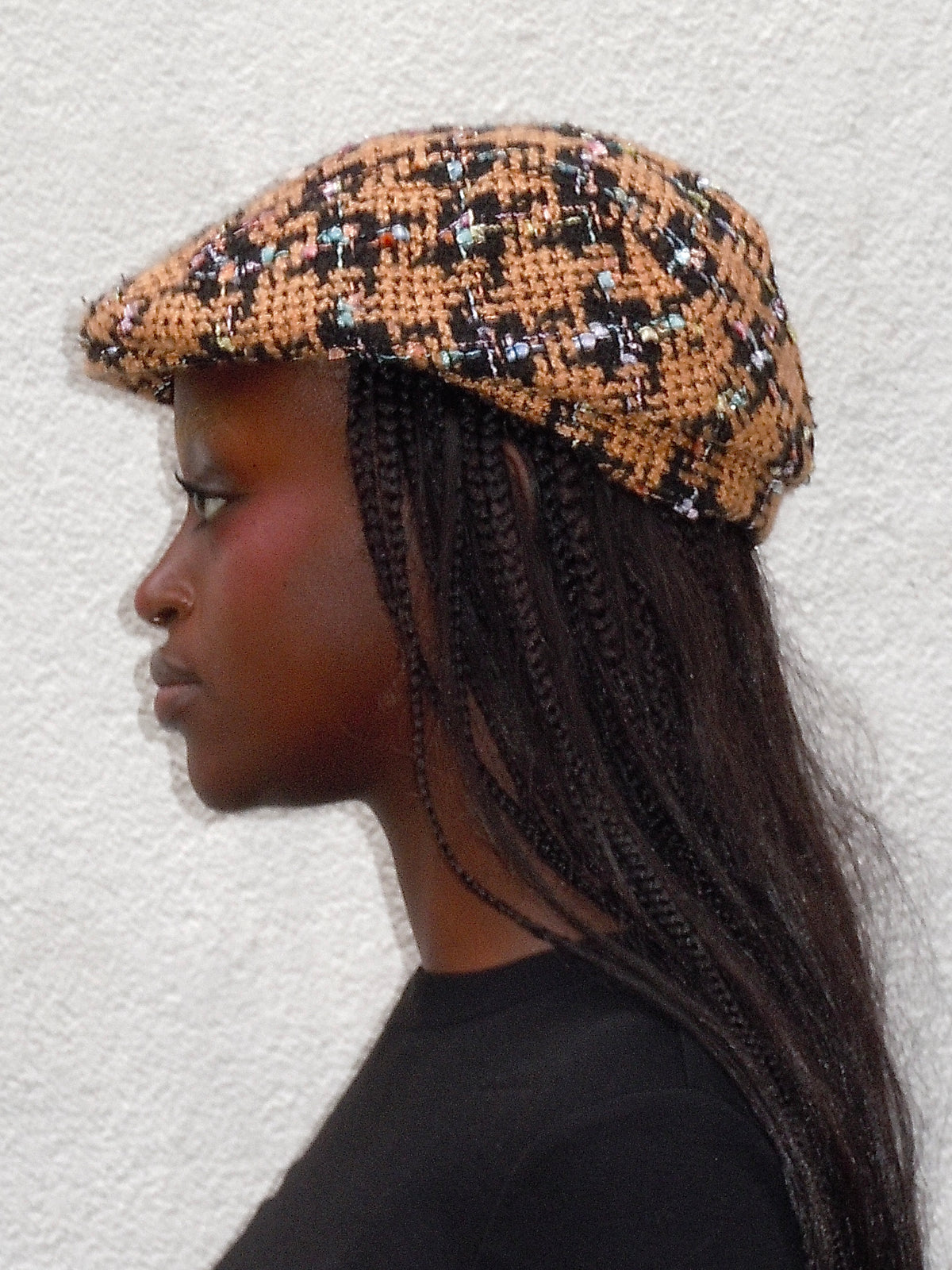 BROWN BLACK TWEED BERET HAT