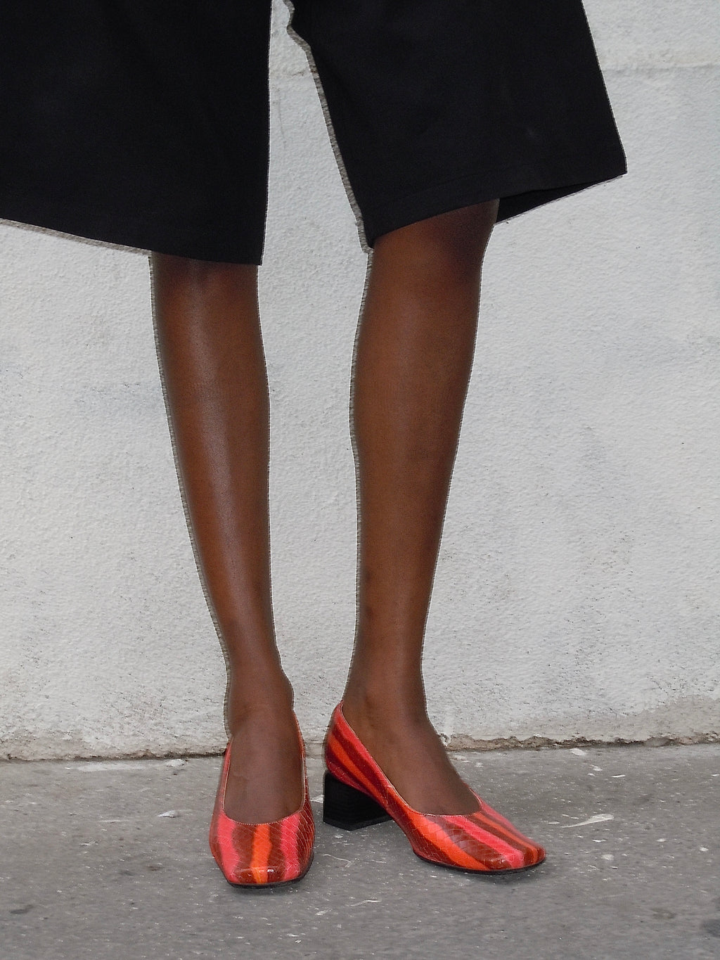 RED STRIPED SQUARE HEELS