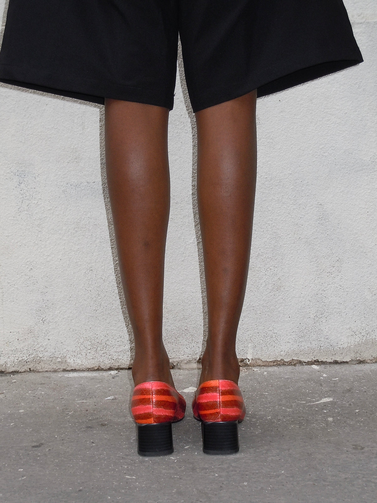 RED STRIPED SQUARE HEELS