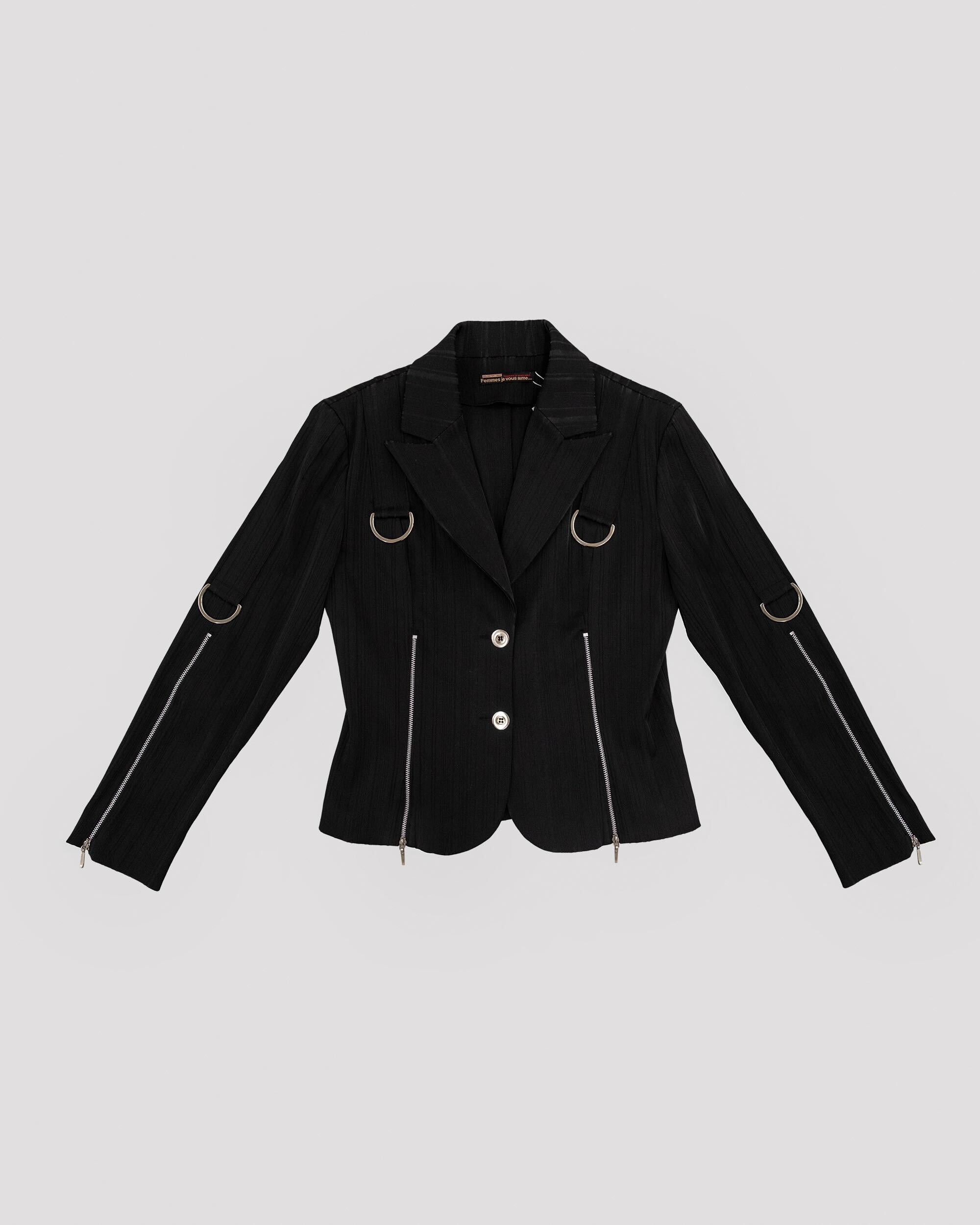 BUCKLED ZIPPED BLACK JACKET