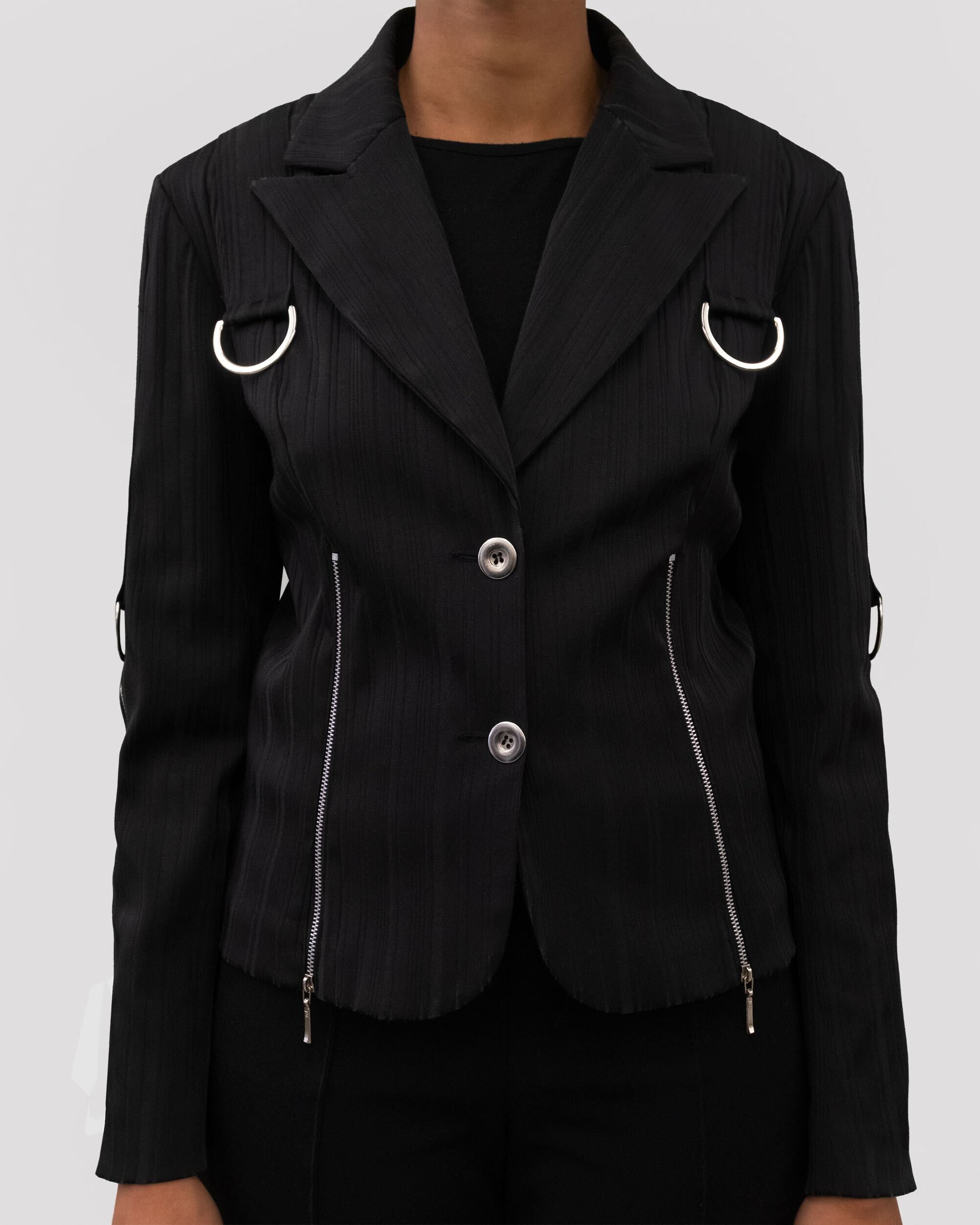 BUCKLED ZIPPED BLACK JACKET