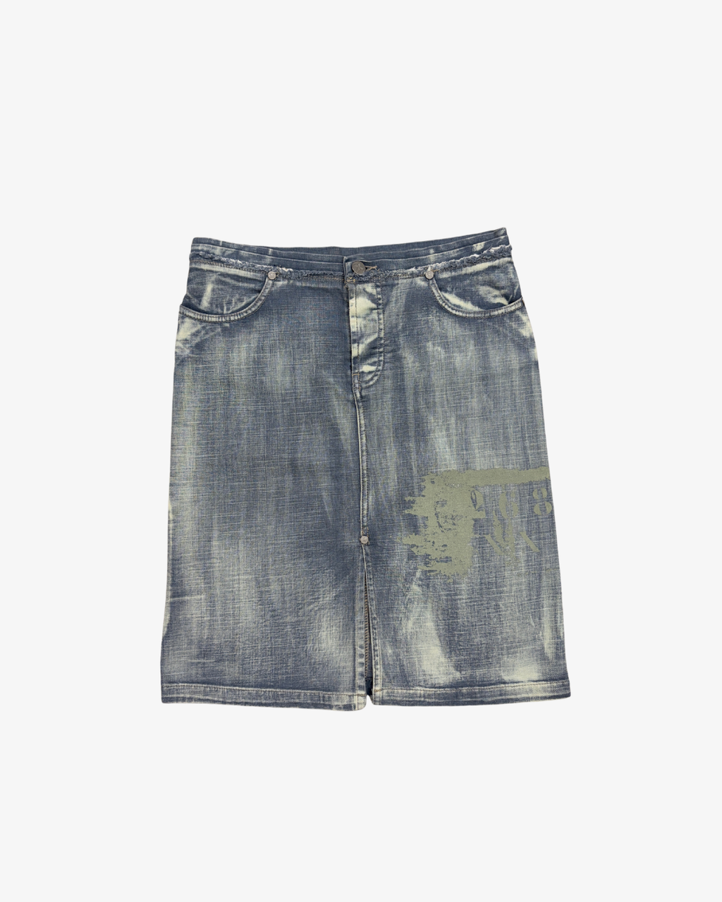 FADED BLUE BLEACHED DENIM EFFECT SKIRT