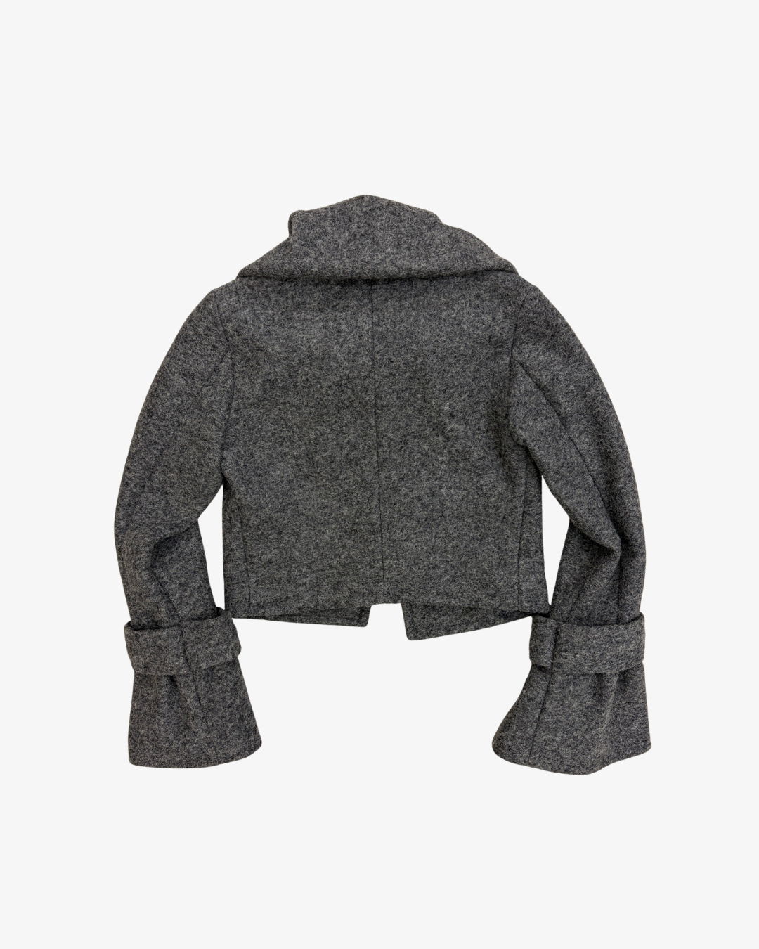 GREY WIDE COLLAR BELL SLEEVE WOOL JACKET