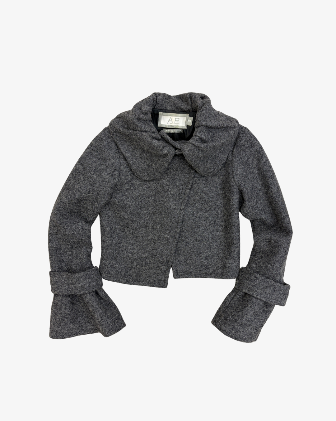 GREY WIDE COLLAR BELL SLEEVE WOOL JACKET