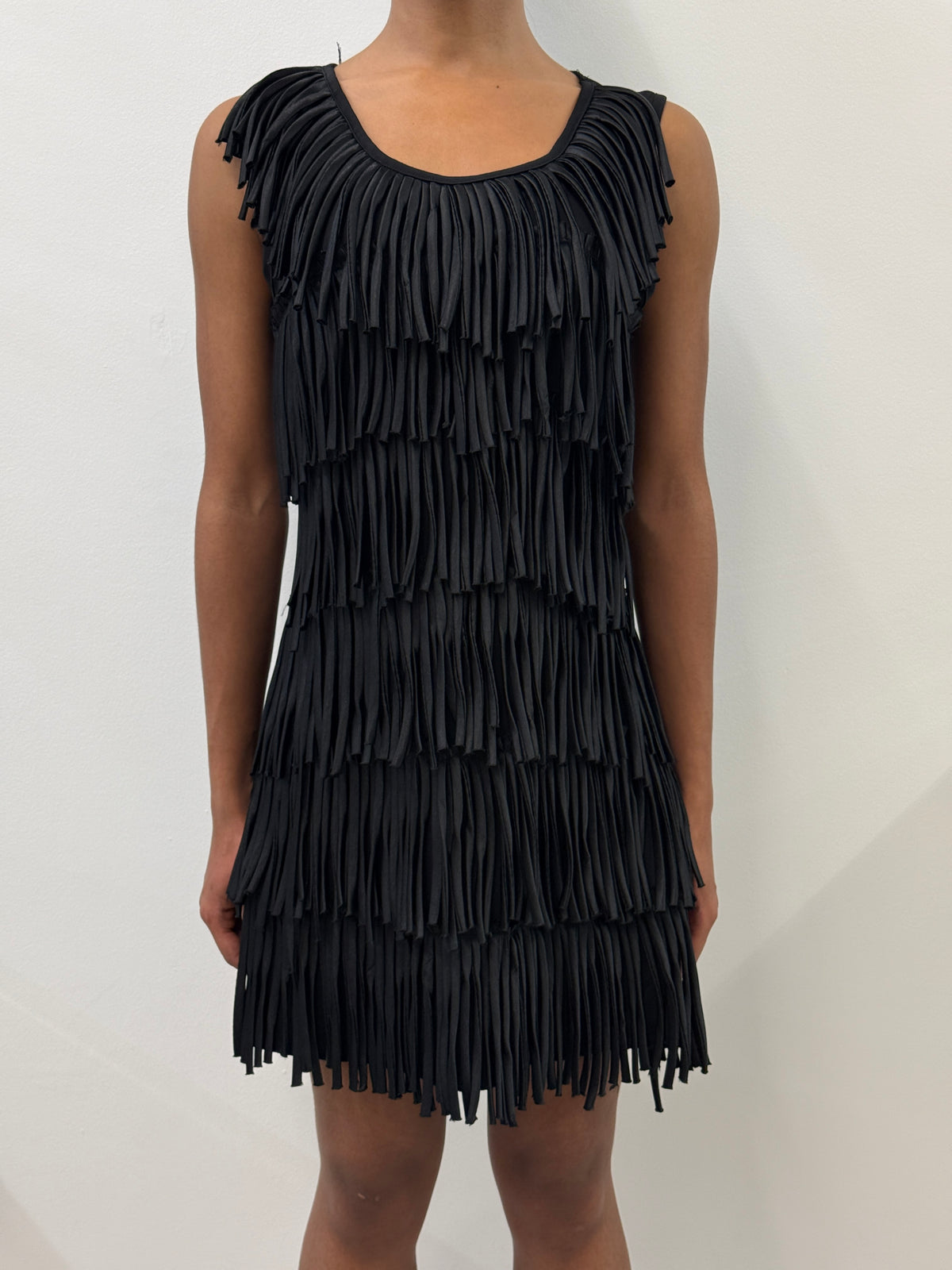BLACK FRINGE SLEEVELESS DRESS